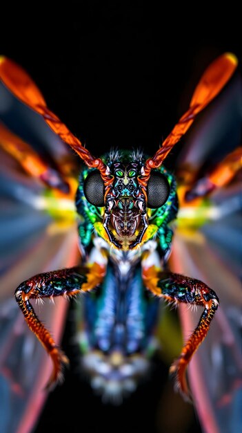 Photo colorful closeup of a vibrant insect showcasing intricate details