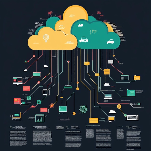 Photo colorful cloud computing infographic with lines connecting devices and services