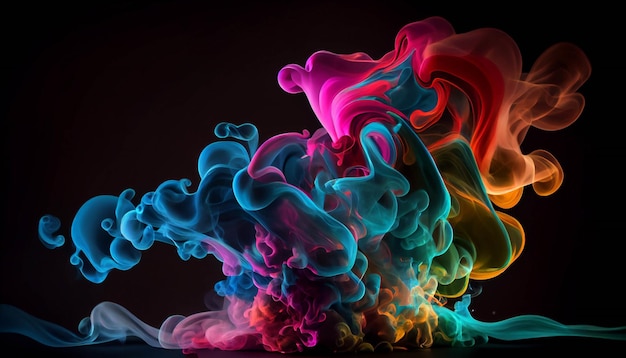 Colorful cloud of smoke against a black background generative ai