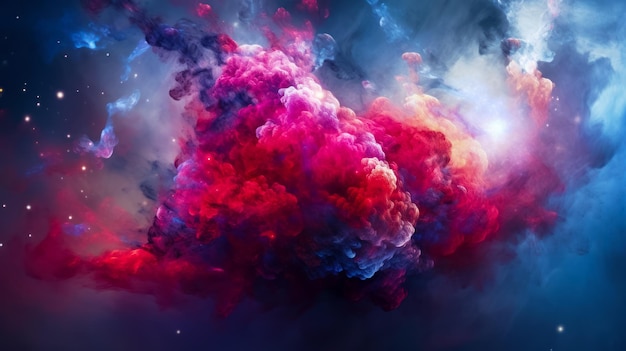 Colorful cloud of smoke floating in the air on black background with blue sky in the background Generative AI