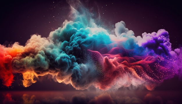 A colorful cloud with a dark background and a purple background with a blue and orange cloud in the middle.