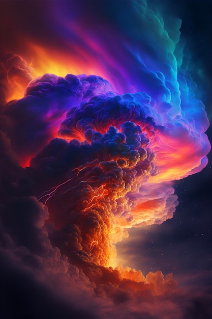 Colorful cloud with lightning coming out of it generative ai