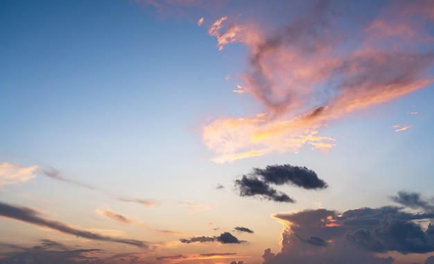 Colorful clouds on sunset blue and pink sky