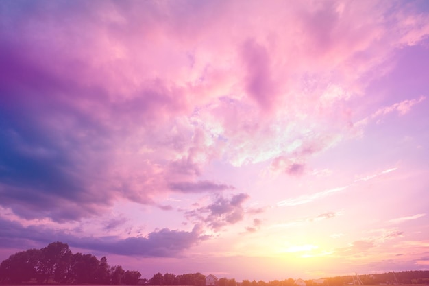 Colorful cloudy sky at sunset. Gradient color. Sky texture. Abstract natural background