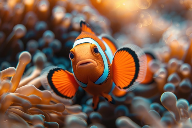 Photo colorful clownfish swimming gracefully among vibrant coral reefs in paradise