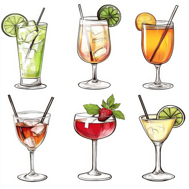 Photo colorful cocktail drinks clipart illustration