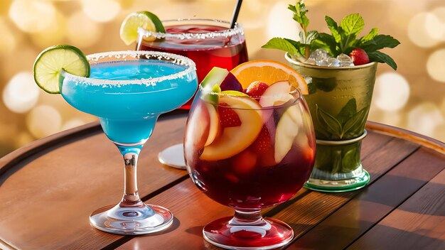 Colorful cocktails close up