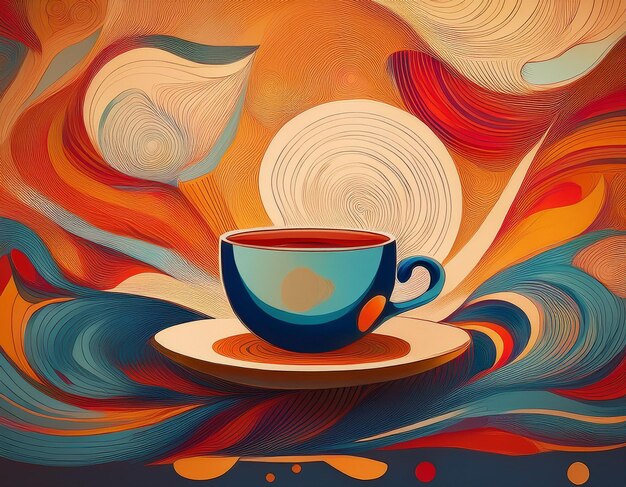 Colorful Coffee Cup Illustration with Artistic Design and Copy Space for Modern Creative Concepts