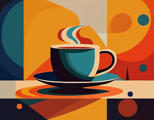 Photo colorful coffee cup illustration with artistic design and copy space for modern creative concepts