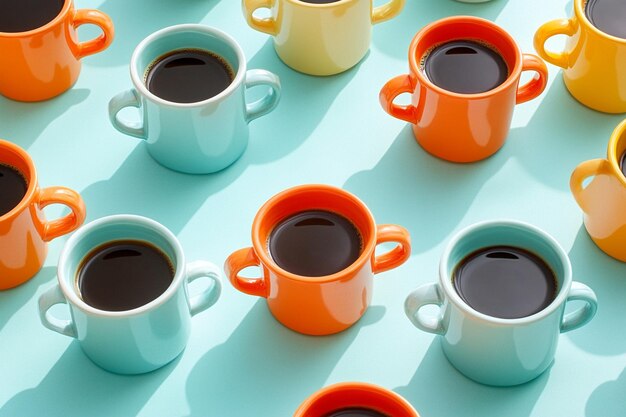 Photo a colorful coffee cup pattern with a variety of cups