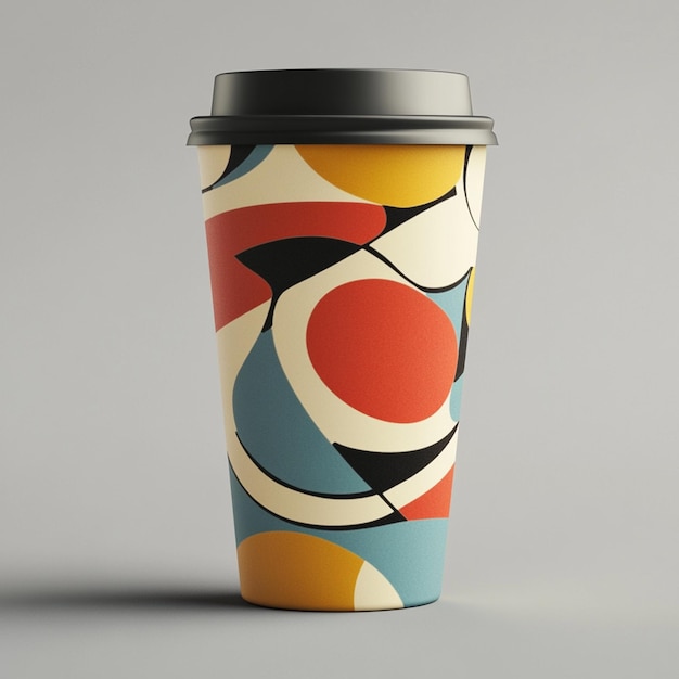 a colorful coffee cup with a design on it