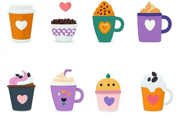 Photo colorful coffee and dessert icons set