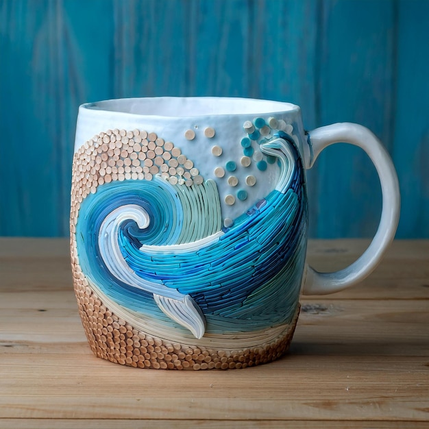 Photo a colorful coffee mug with the ocean on the side