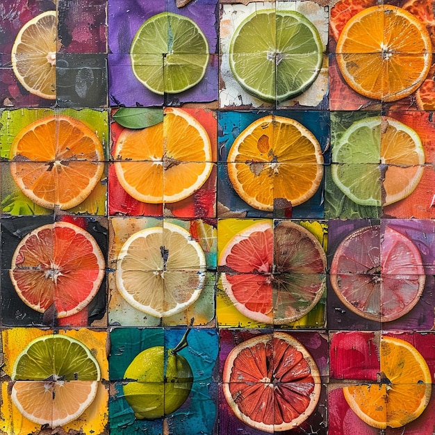 Photo a colorful collage of citrus fruits