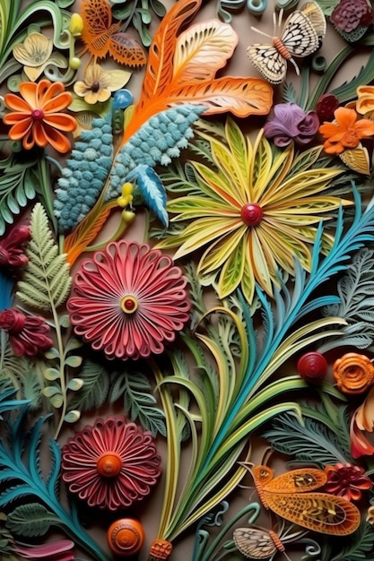 A colorful collage of flowers and leaves