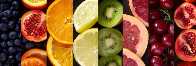 Photo colorful collage of fruits texture close up