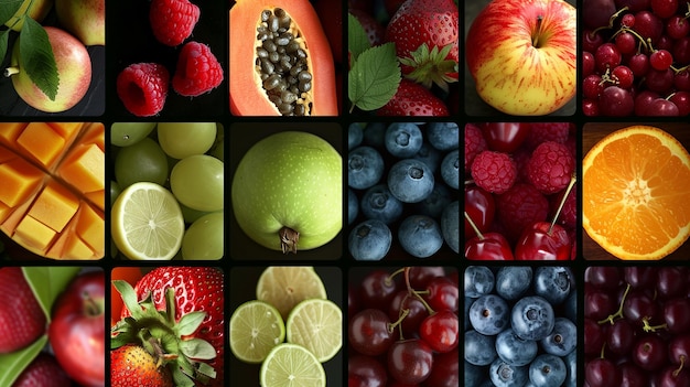 colorful collage of fruits texture close up