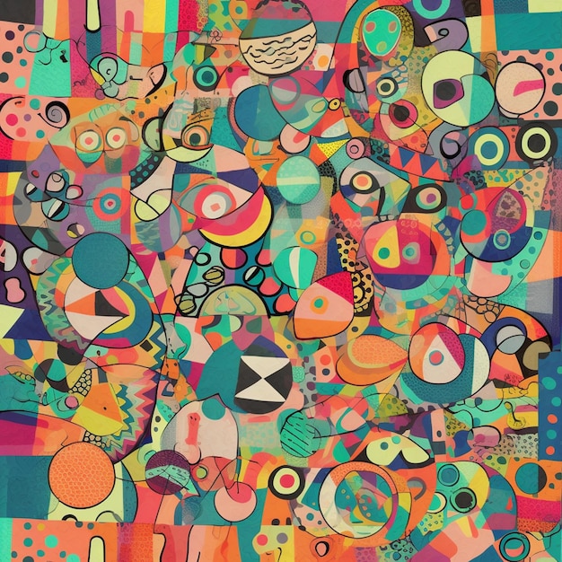 A colorful collage with a lot of circles and the words " art " on the bottom.