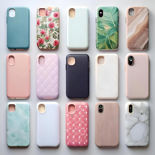 A colorful collection of 12 modern phone cases perfect for showcasing your phones design while providing protection