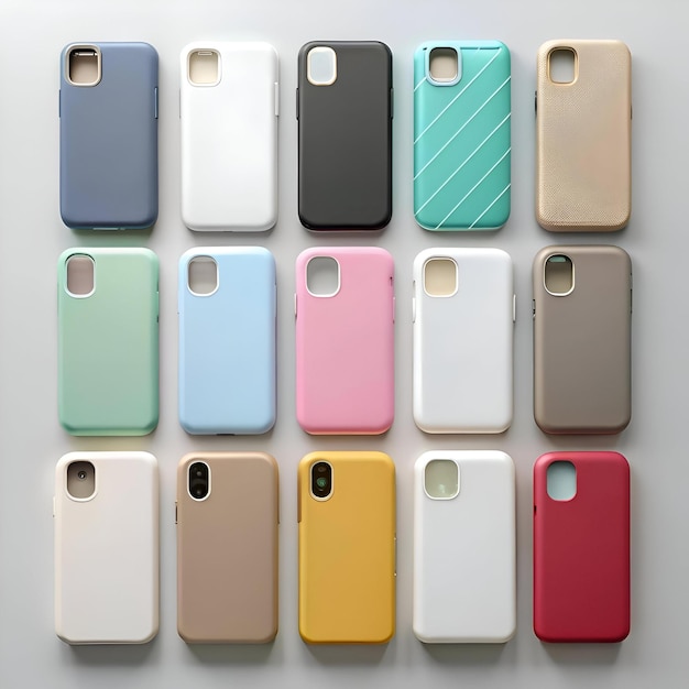 A colorful collection of 15 modern phone cases perfect for showcasing your brand or product