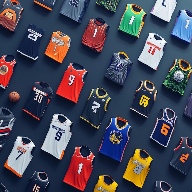 Photo colorful collection of basketball jersey mockups