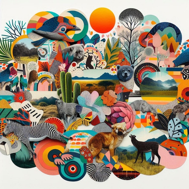 a colorful collection of colorful art including animals and animals