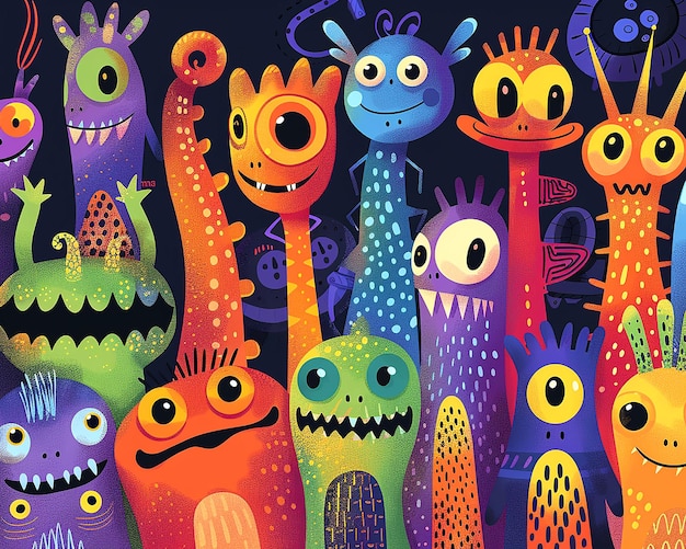 Photo a colorful collection of monsters with faces and faces