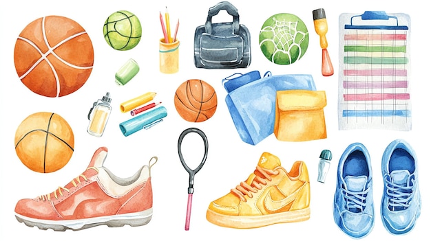 Photo colorful collection of sports equipment including shoes balls and accessories perfect for fitness and athletic themes