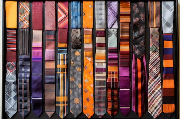 Colorful collection of ties arranged neatly