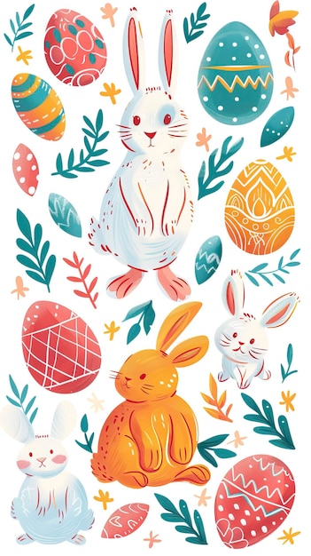 Colorful collection with easter rabbit and easter eggs ar 916 style raw Job ID b5b424457b7c4ee5843945b4f0e15093