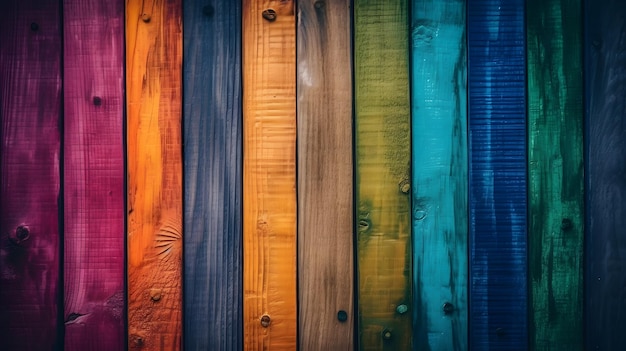 A colorful collection of wood planks with the word wood on the bottom.