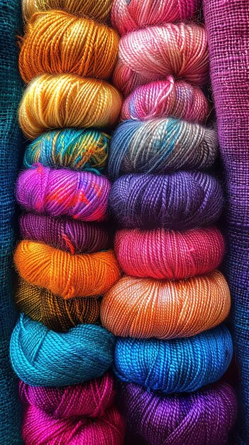 a colorful collection of wool by the artist