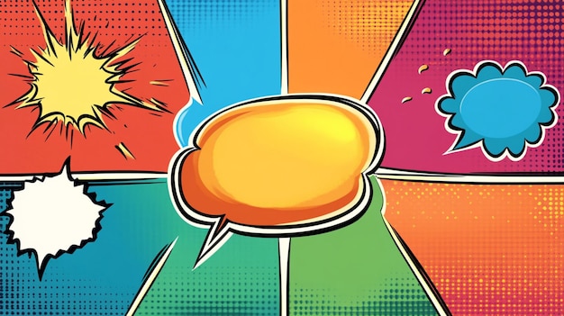 Photo colorful comic background with raysspeech bubble cloudstarburst and comic explosion