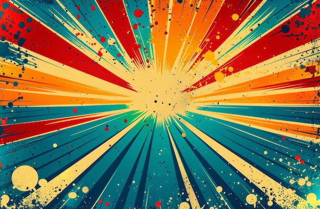 Colorful comic book style background with vibrant splashes and rays of light