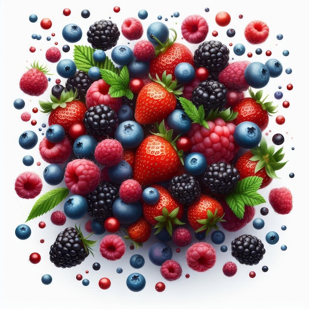 a colorful composition of berries and raspberries