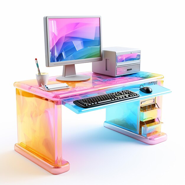 colorful computer desk isolated on white background