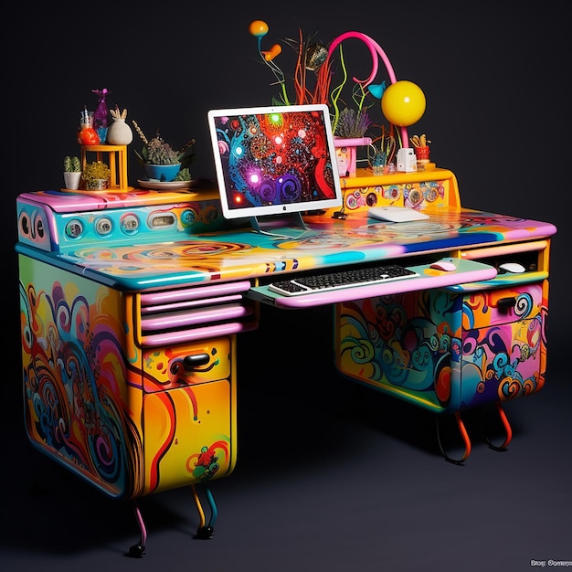 colorful computer desk