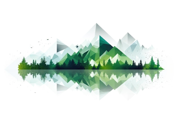 Colorful concise illustration of mountains and rivers in front of white background