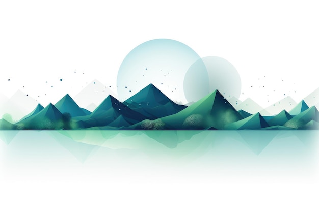 Colorful concise illustration of mountains and rivers in front of white background