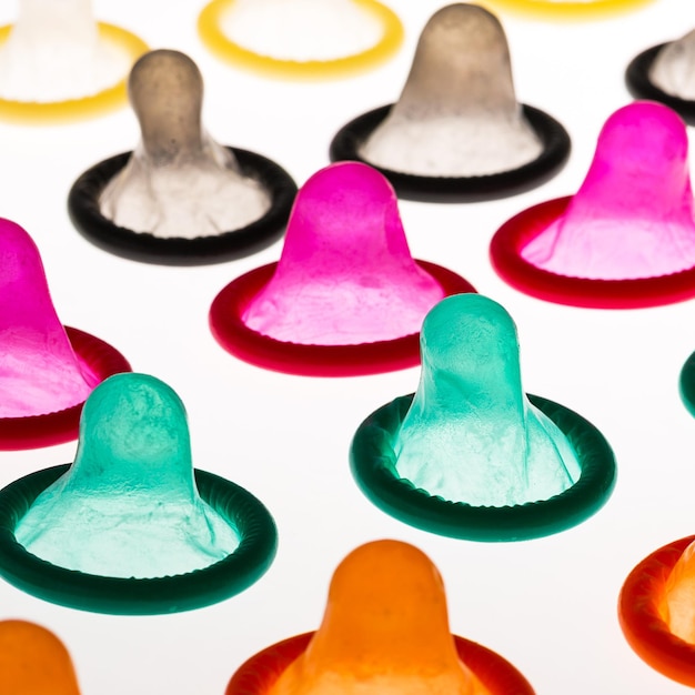 colorful condoms in a row. Taken in Studio with a 5D mark III.