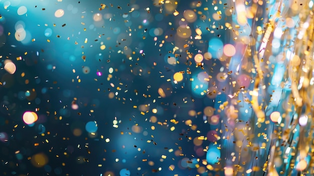 Photo colorful confetti against blurred background with sparkling bokeh lights