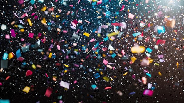 Photo colorful confetti explosion against a dark background