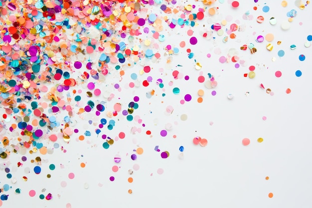 Photo colorful confetti explosion on white background for celebratory backdrop or party invitation design