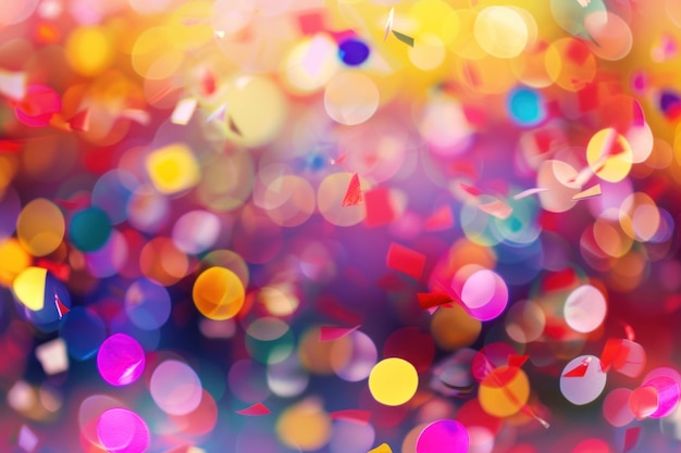 Photo colorful confetti falling with bokeh light effects in the background symbolizing celebration joy and festivity creating a vibrant and lively atmosphere