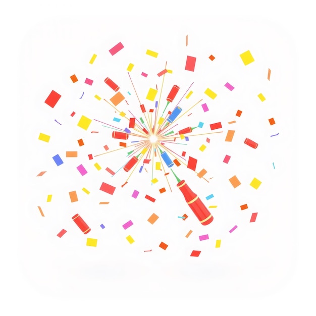 Colorful confetti and firecrackers exploding on a white background