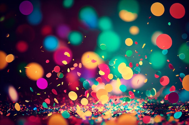 Colorful confetti in front of colorful background with bokeh for carnival Art Illustration Generative AI