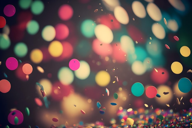 Colorful confetti in front of colorful background with bokeh for carnival