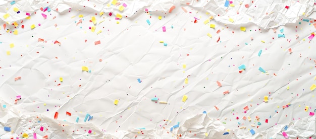 Photo colorful confetti is scattered across a textured white background of crumpled paper creating a festi