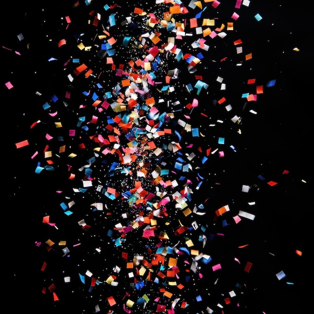 Photo colorful confetti scattered on black background