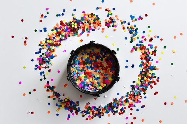 Photo colorful confetti surrounding a black drum